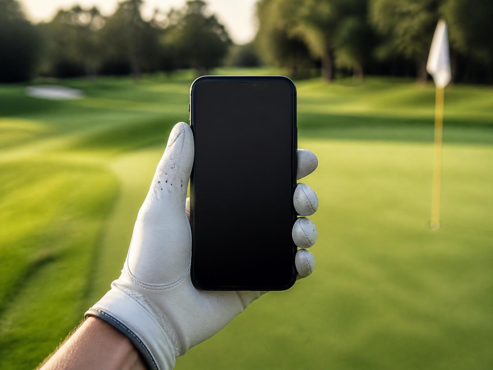 Phone on a golf green next to a ball